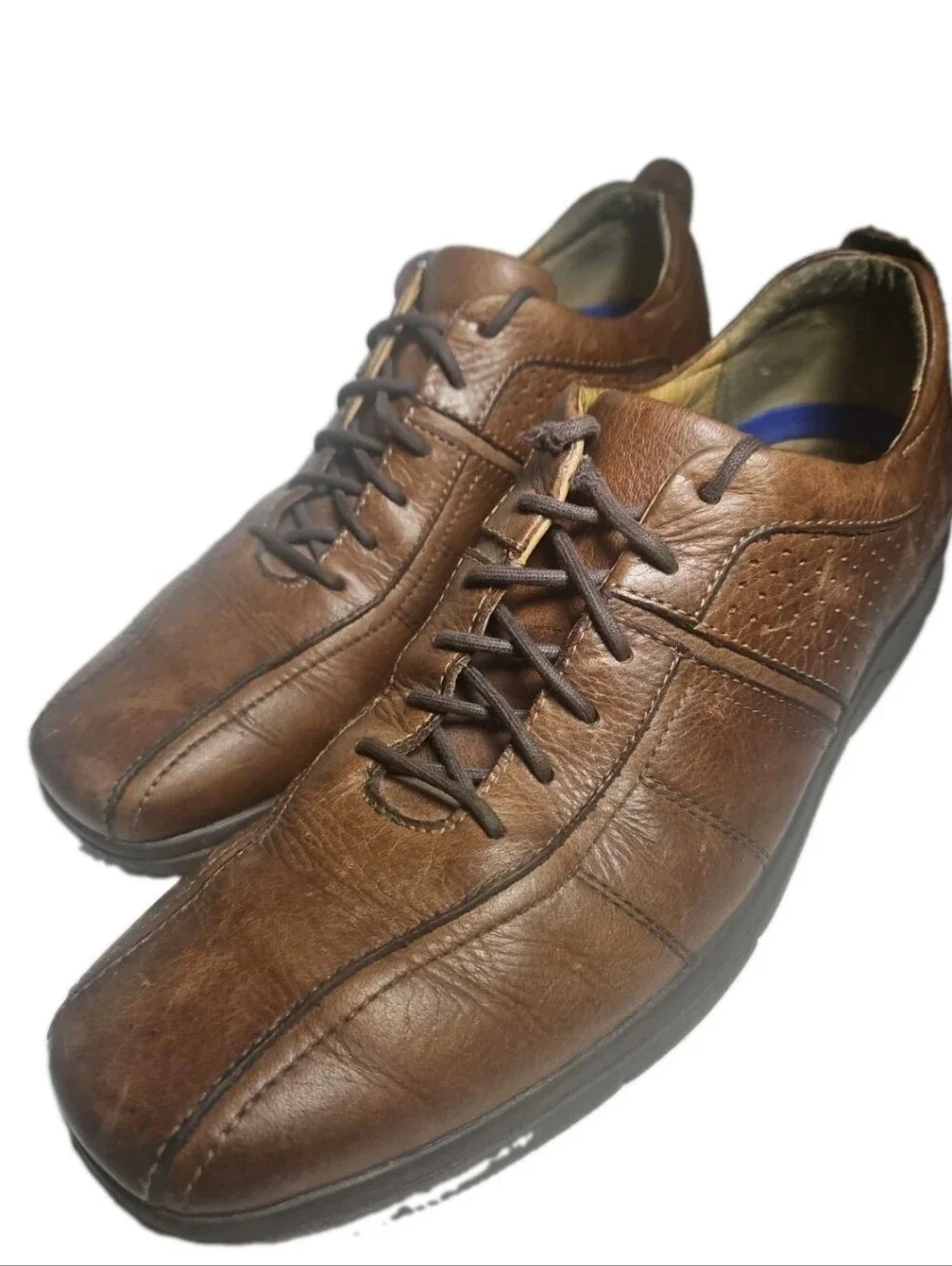 Johnston Murphy Shuler Brown Leather Bicycle Toe Oxford Shoe Men Size11M Derb[7E